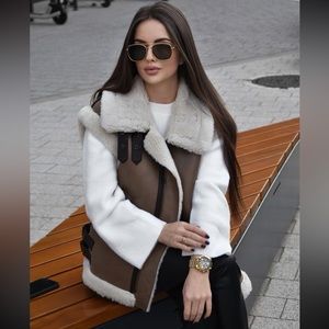 Zara Taupe Combination Fleece Vest